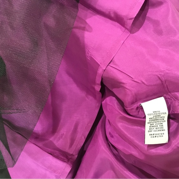 Eliza J A Line Dress Womens 4 Black Purple Floral Belted Lined Sleeveless - Picture 4 of 9